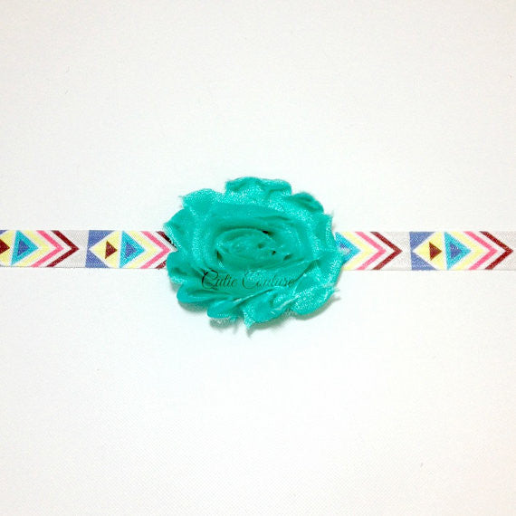 Stella- Teal flower on Aztec elastic