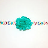 Stella- Teal flower on Aztec elastic
