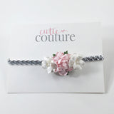 Grace- Pink and Cream flowers on Silver Headband