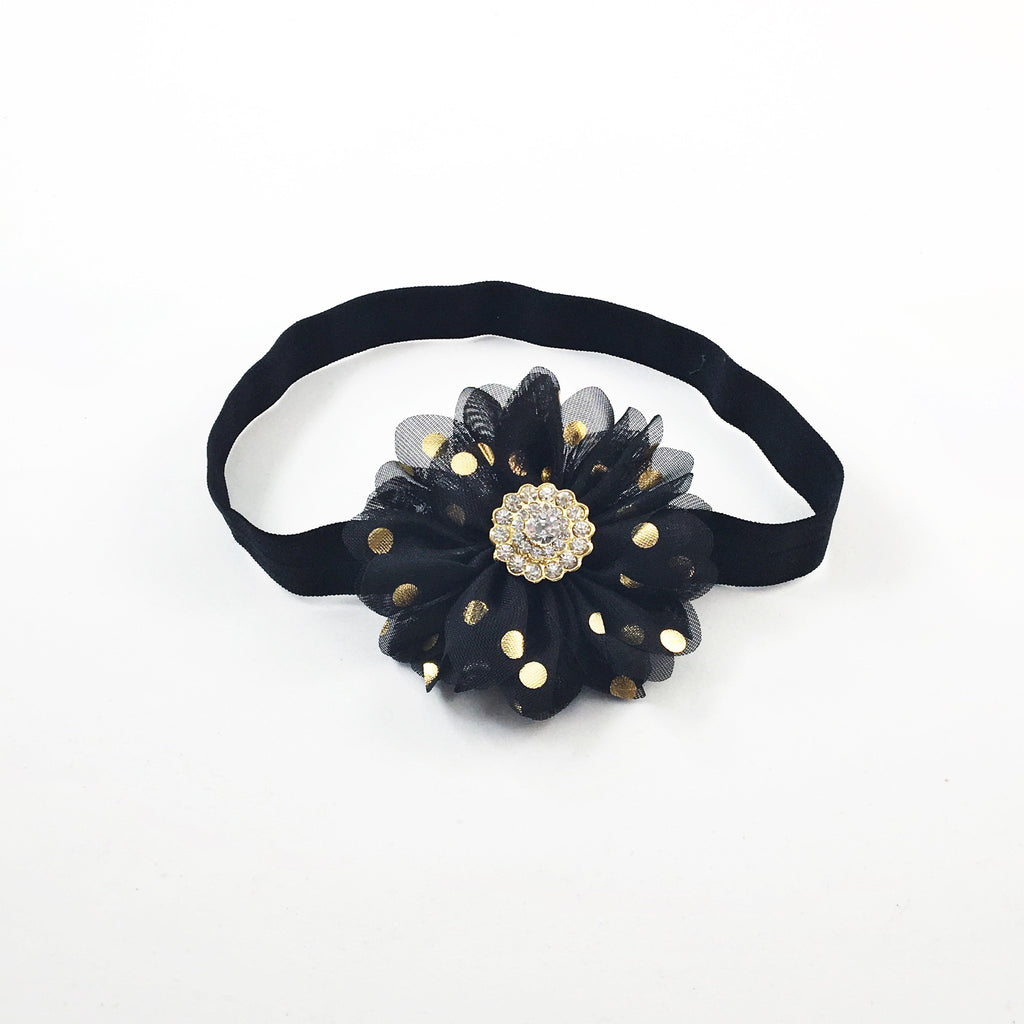 Luciana- Black and Gold Polka Dot Headband