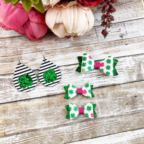 Shamrock Bow Pigtail Clips