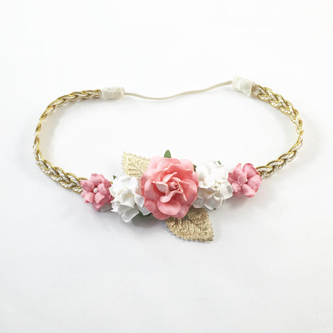 Coral and Cream Floral Crown Headband