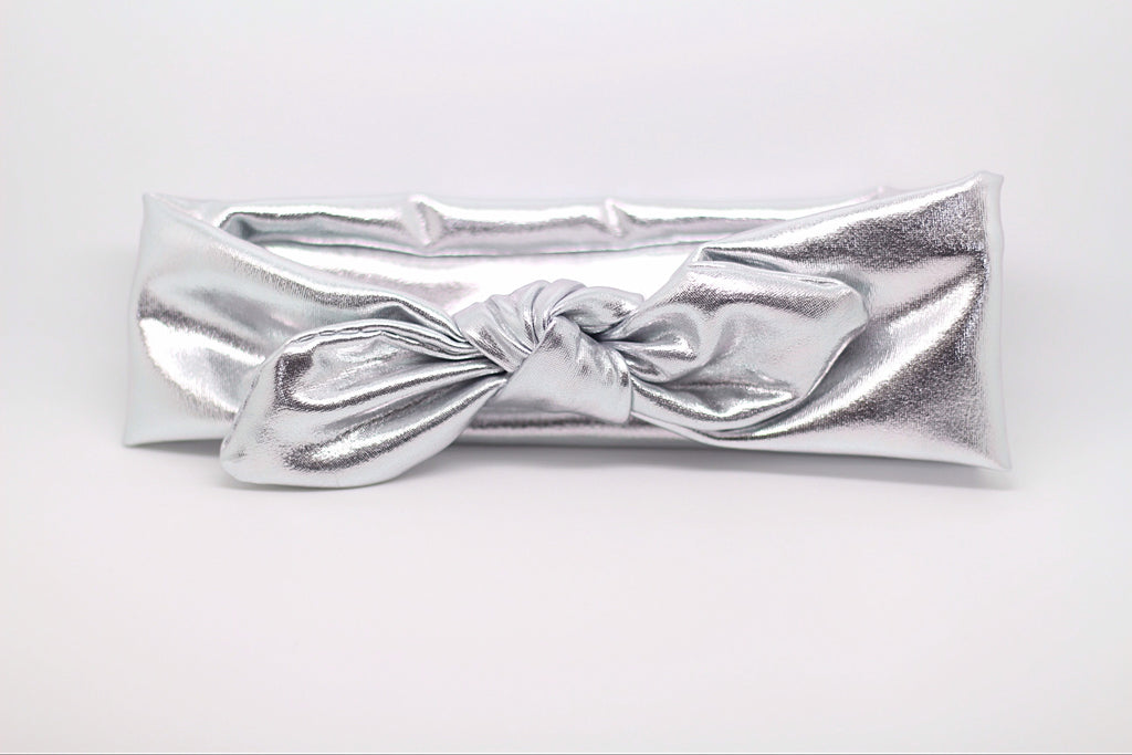 Karen- Metallic Silver Knotted Headband