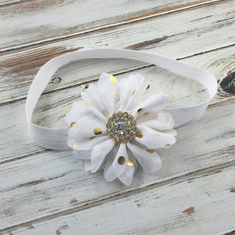 Luciana- White and Gold Polka Dot Headband