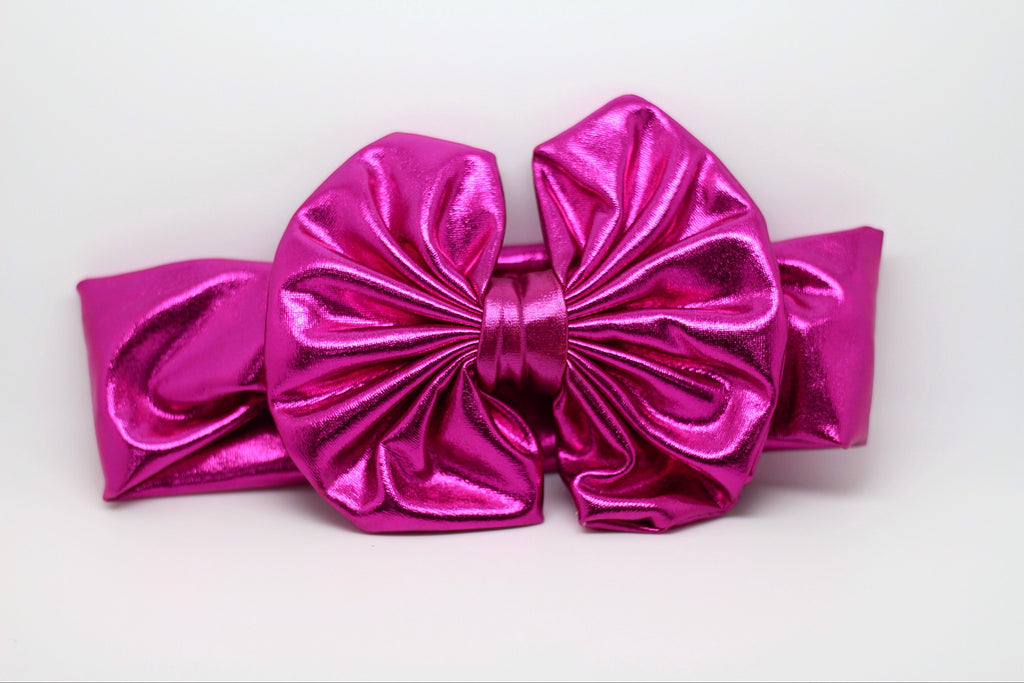 Madeline- Metallic Hot Pink Messy Bow