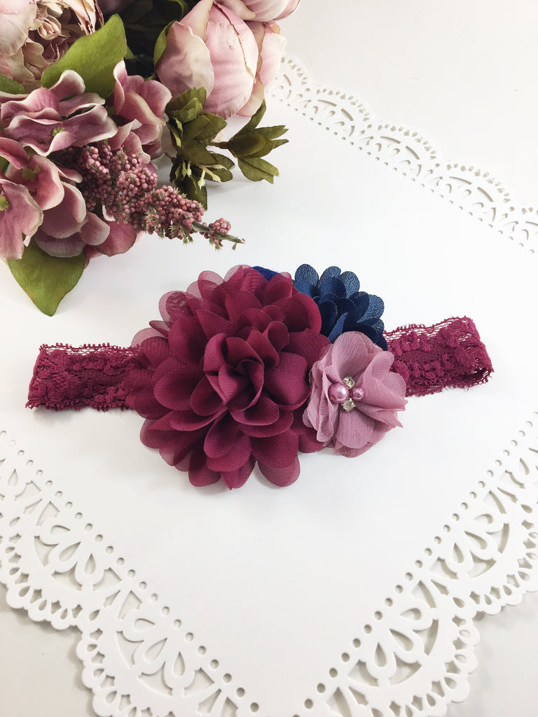 Isabella- Cranberry, Navy, and Dusty Pink Headband