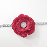 Samantha- Red Flower on silver braided headband