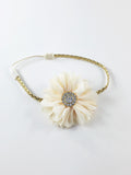 Lyla- Ivory Flower on gold braided headband