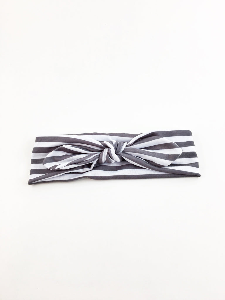 Karen- Gray And White Striped Knotted Headband