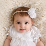 Luciana- White Flower with Cross on Pearl and Beaded Headband