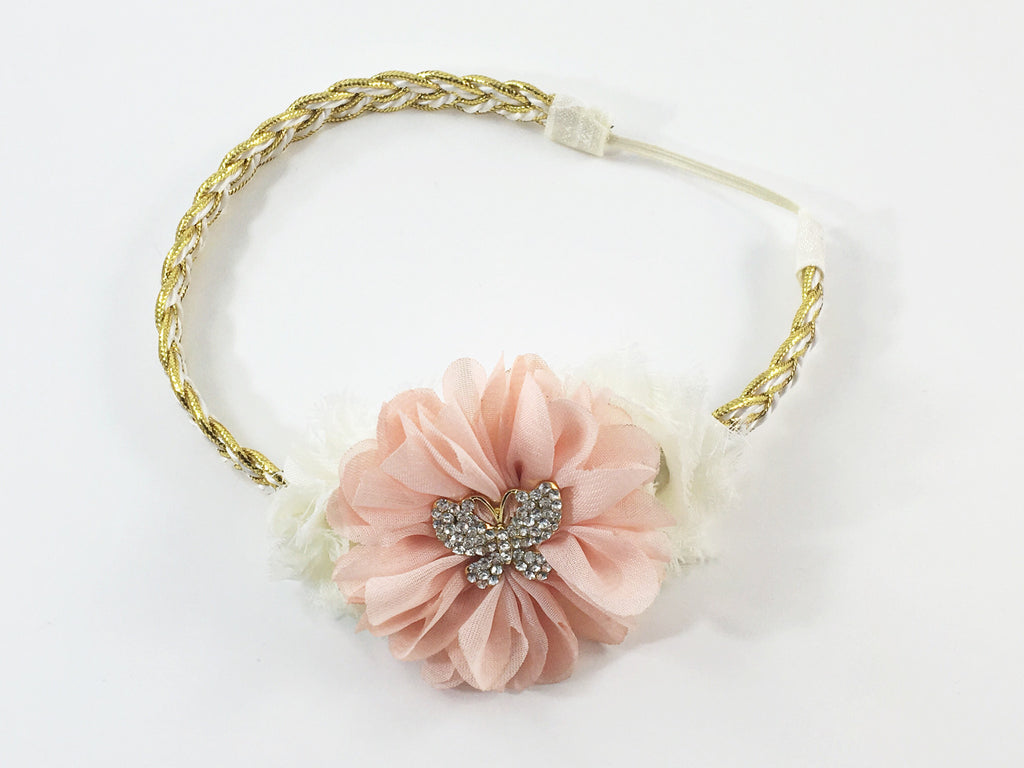 Gabriella- peach and cream butterfly headband,