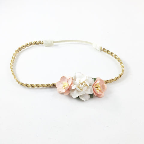 Grace- Peach and Cream flowers on gold Headband