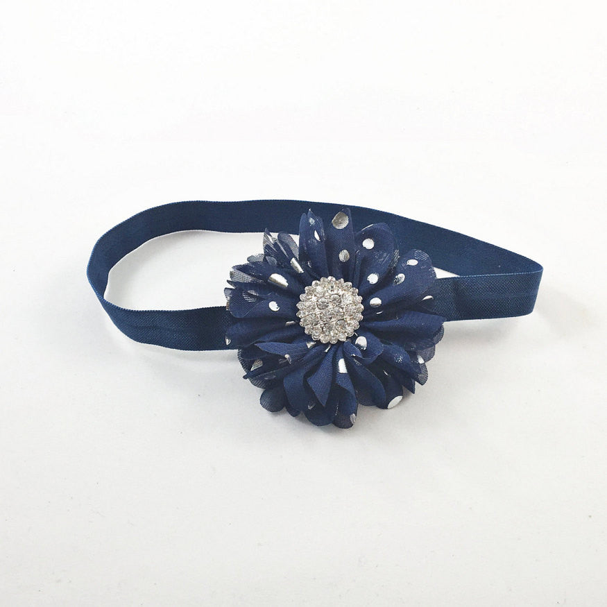 Luciana- Navy and Silver polka dot headband