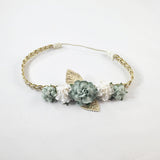 Mommy and Me- Sage and Cream Flowers on Gold Braided Headband