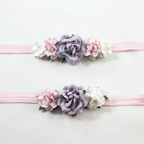 Mommy and Me- Gray, Pink and Cream Headband