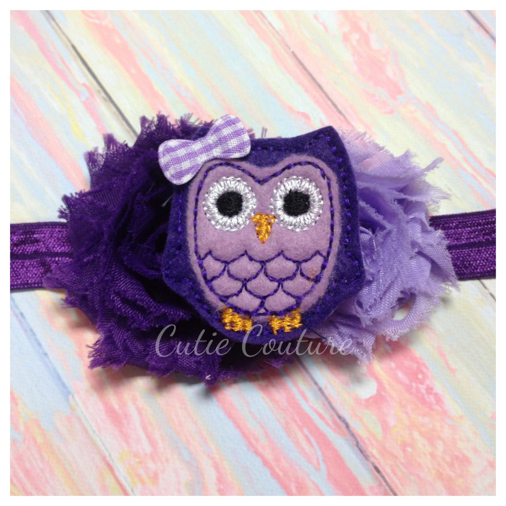 Owl Headband- Purple and Lavender Shabby Owl Headband