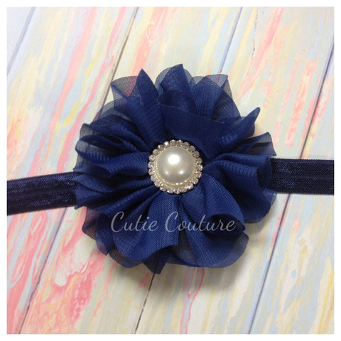 Lyla- Navy Headband with Pearl