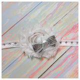 Sabrina- White Shabby Flower with silver bow