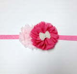 Gabriella- Pink and Hot Pink headband with pearl bow