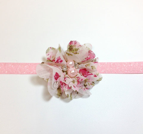 Cammie- Pink Floral Headband or Clip