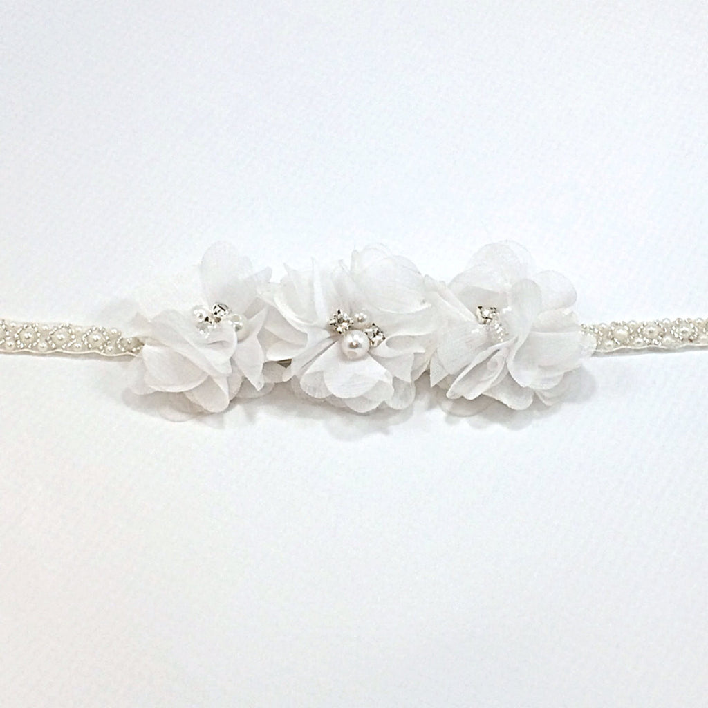 Carmella- White Flowers on pearl and beaded headbands
