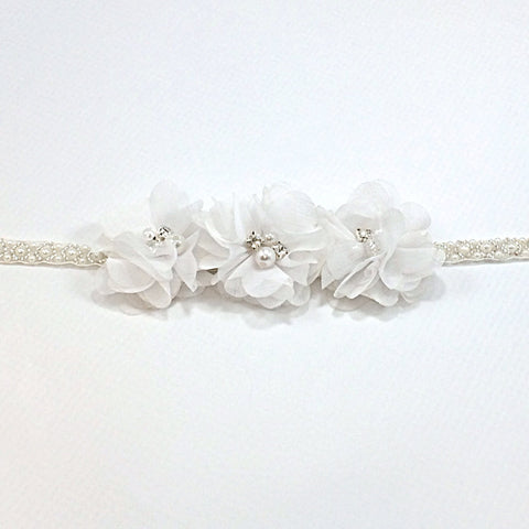 Carmella- White Flowers on pearl and beaded headbands