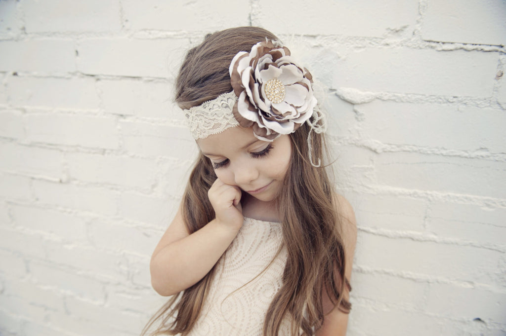 Samantha- Ivory and Brown feather headband