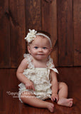 Penelope- Ivory Flower with cross on Pearl and Beaded Headband