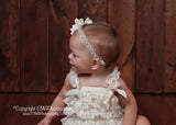 Penelope- Ivory Flower with cross on Pearl and Beaded Headband