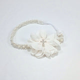 Penelope- White Flower with Cross on Pearl Headband