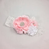 Rosanna- Pink and White Headband with feather