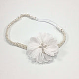 Luciana- White Flower with Cross on Pearl and Beaded Headband