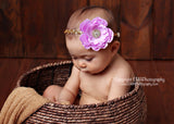 Samantha- Lavender flower on a gold sequin headband