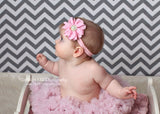Penelope- Pink Flower on pink and gold polka dot headband