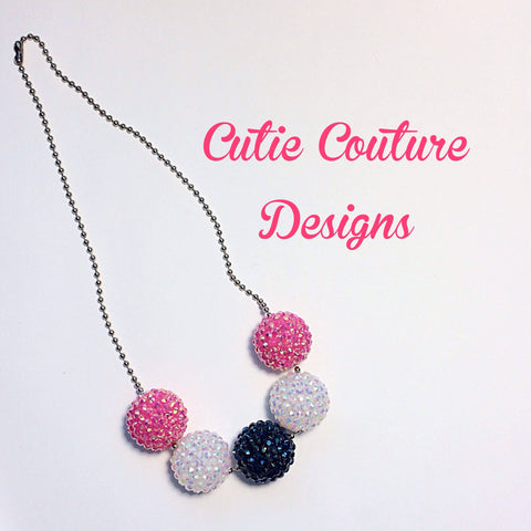 Mia Necklace- Pink, White and Navy Bubblegum Necklace