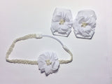 Cammie- White flower on Pearl and Beaded headband