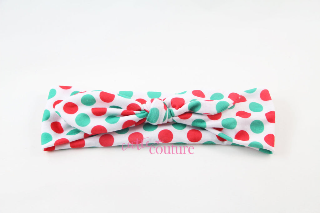 Karen- Red and Green Polka Dot Knotted Headband