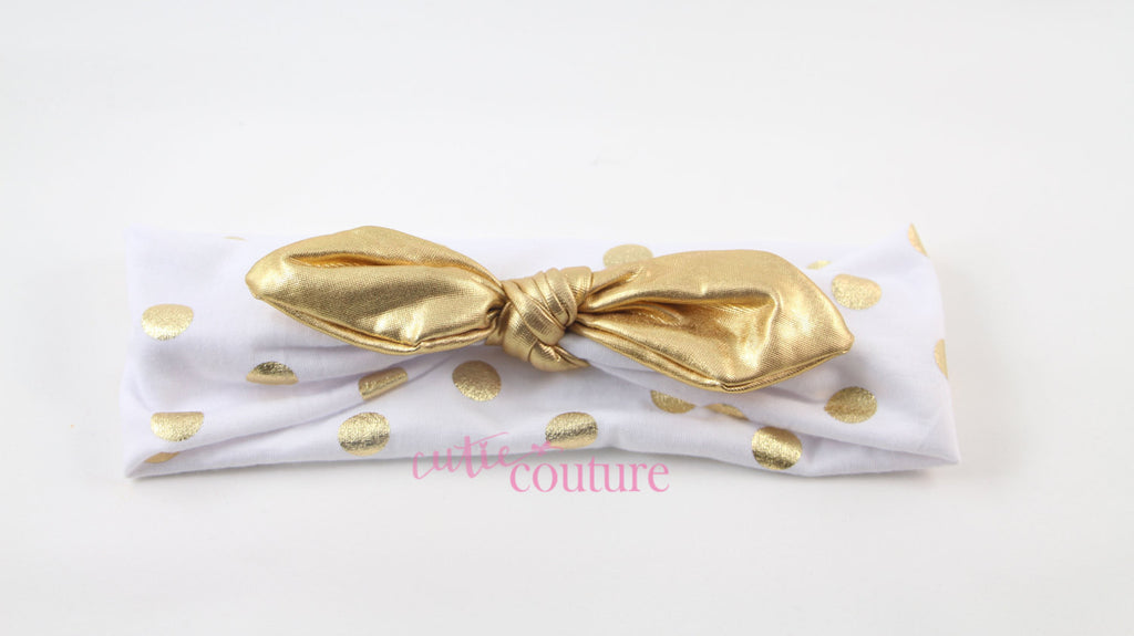 Karen- White and Gold Knotted Headband