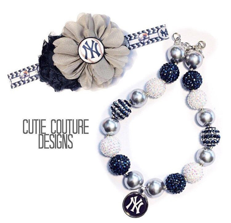 NY Yankees Necklace and Headband Set