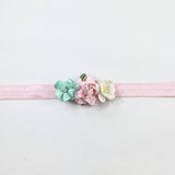 Mommy and Me- Pink, Cream, and Mint flowers on Pink Headband