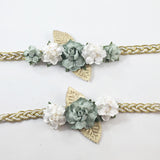 Mommy and Me- Sage and Cream Flowers on Gold Braided Headband