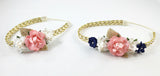 Mommy and Me- Coral, Cream and Navy Headband