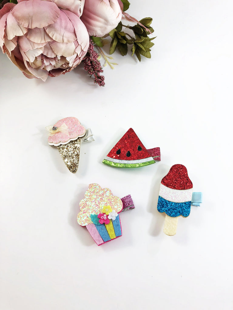 Glitter Clips-Ice Cream, Popsicle, Watermelon, Cupcake