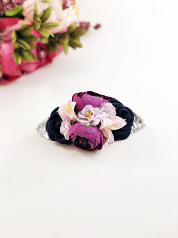 Francesca - Plum, Pink, lavender and navy flower Headband