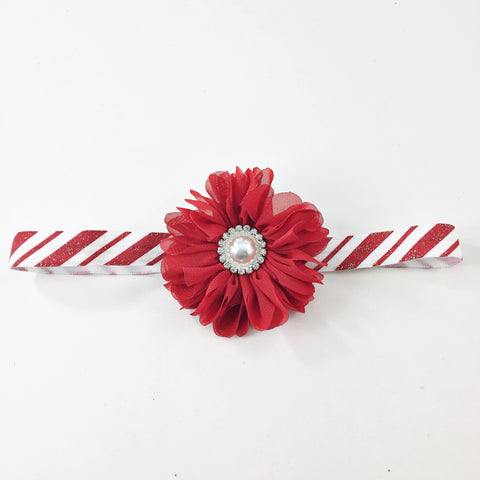 Luciana- red flower on candy cane elastic