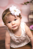 Penelope- White Flower on Gold Sequin Headband