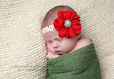 Penelope- Red flower on a Polka Dot Headband
