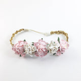 Valentina- Floral Crown Headband- Pink, White and Gold