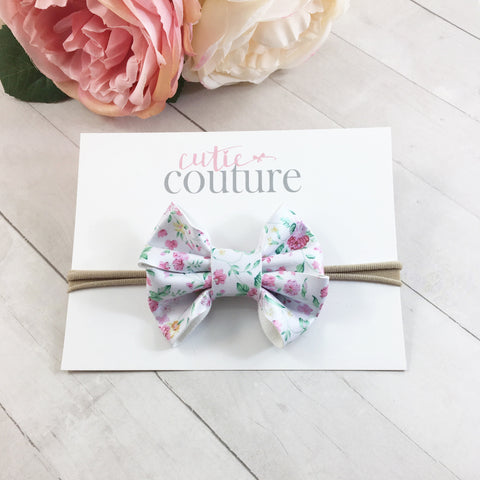 Leather Chloe Bow- White & Pink Floral