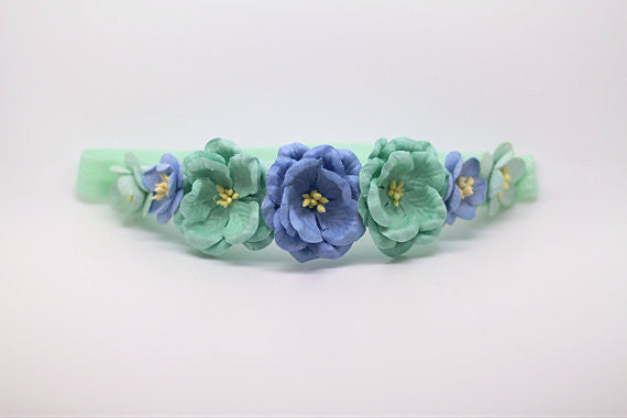 Victoria Floral Crown Headband- Mint and Blue